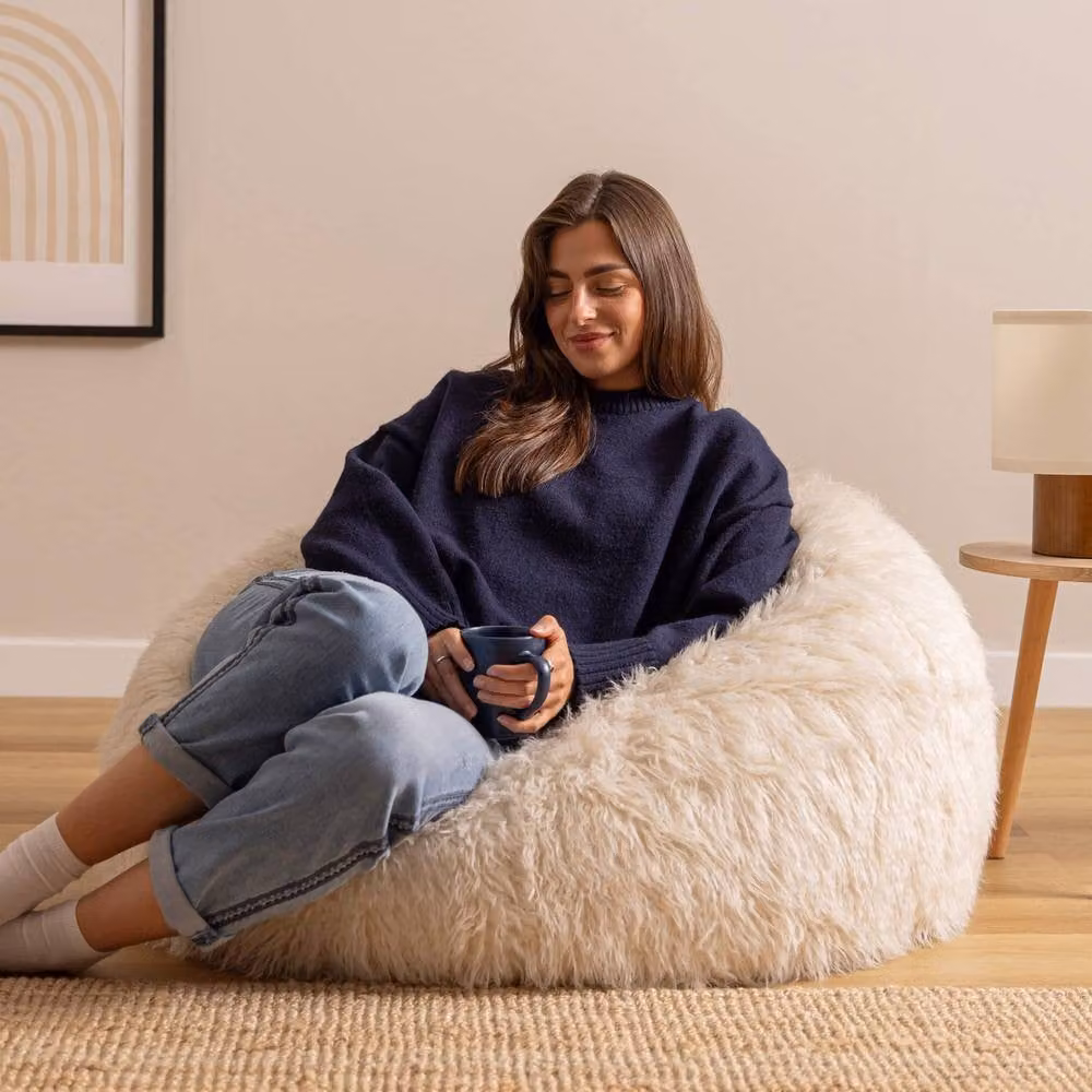 icon Kingston Faux Fur Classic Bean Bag and Cuddle Cushion in Beige – 2