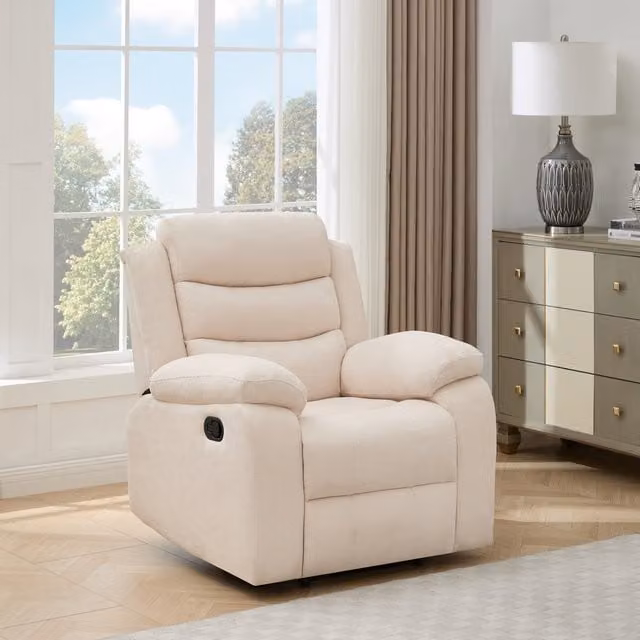 More4Homes Boston Manual Recliner Fabric Sofa in Beige or Grey