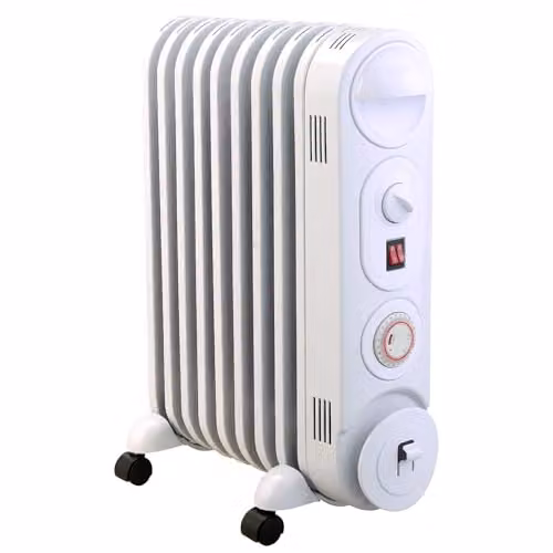 MYLEK White Freestanding Oil Filled Radiator with Thermostat and 24hr Timer, 2000W, H: 69 cm, W: 53 cm, D: 19 cm – 1