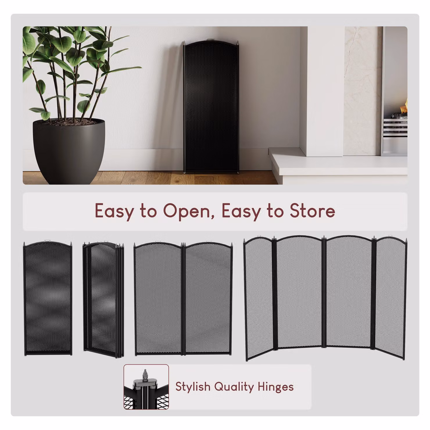 Home Discount Fire Vida Stanton 4 Panel Fireplace Shield Protector in Black – 5