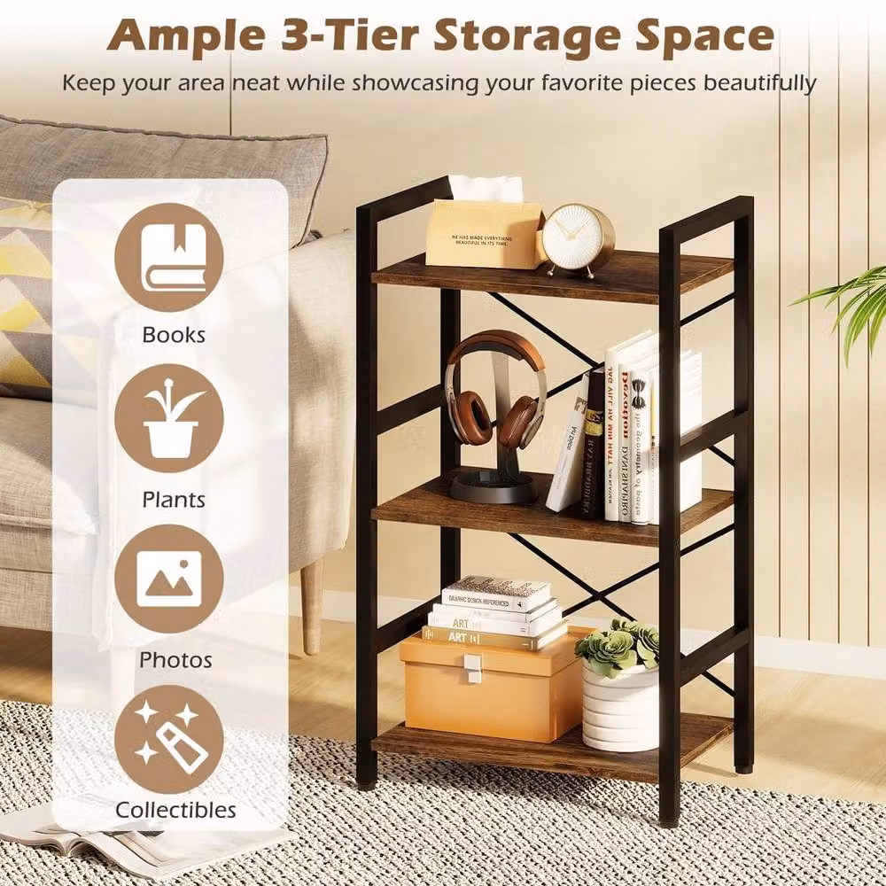 Havendro Industrial Freestanding Storage Organizer Display Shelf with Metal Frame, Brown, W/D/H: 71 x 28 x 42 cm – 5