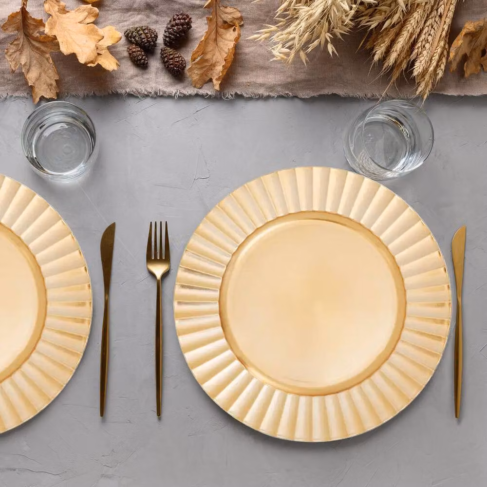 Orsina Set of Four Gold Wave Rim Charger Plates, Diameter: 33 cm – 4