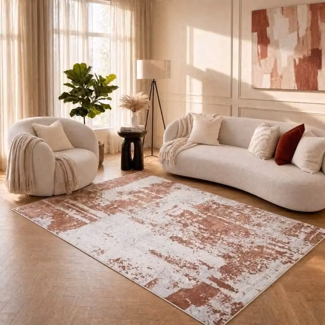 THE RUGS Elaris Stain Resistant Abstract Distressed Area Rug, Pink, W: 80 cm, L: 150 cm