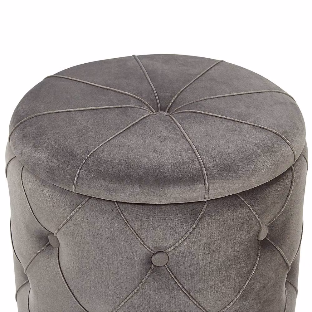 Wyld and Coco Grey Velvet Cylindrical Storage Pouffes with Gold Metal Base – 4