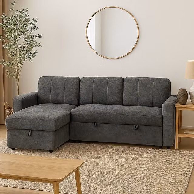 Aspire Nexis 3 Seater Corner Sofa Bed with Storage and Left-Facing Chaise in Grey – 1