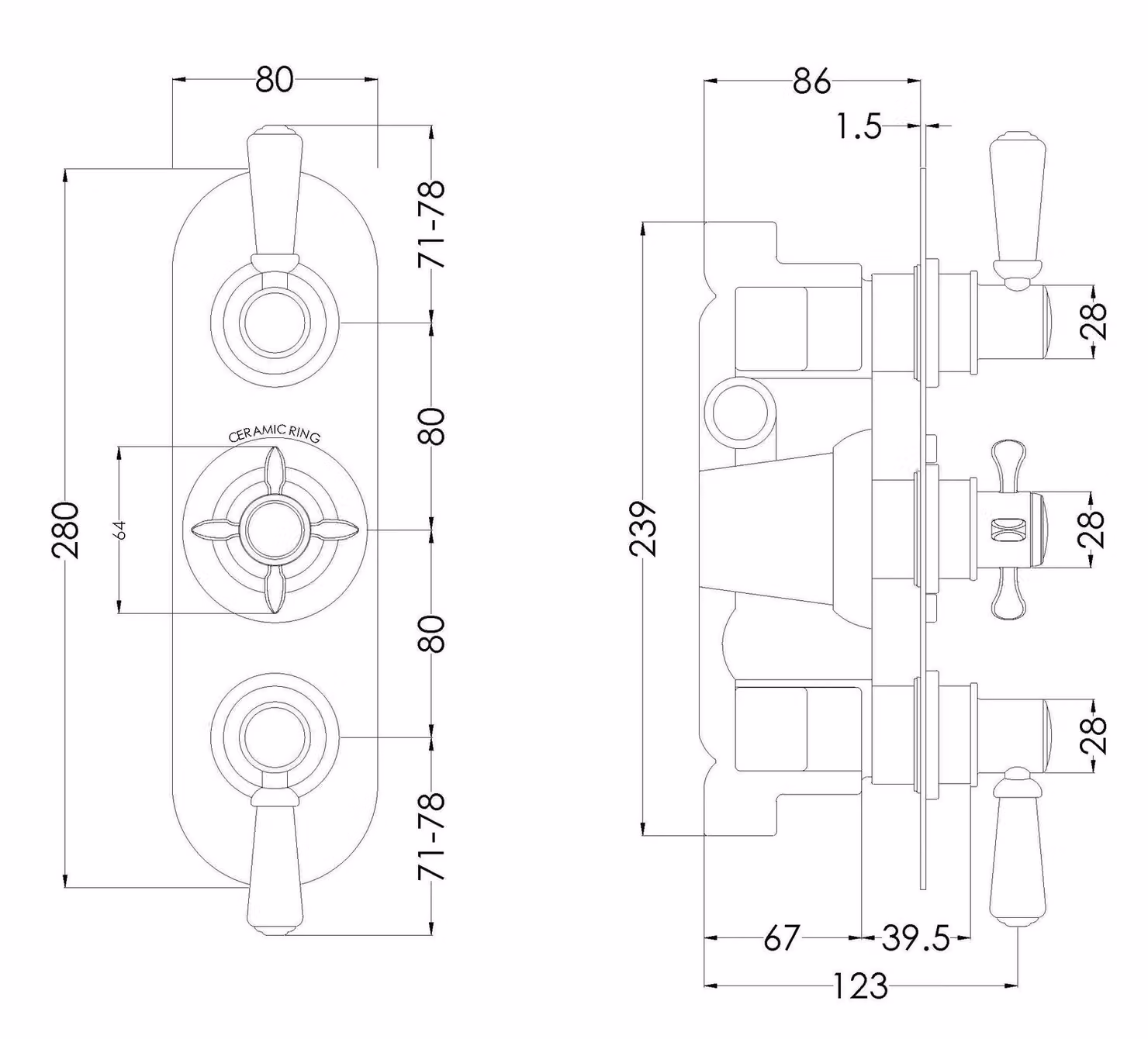 Balterley Traditional Concealed Triple Thermostatic Shower Valve with 2 Outlets in Silver and Chrome – 2
