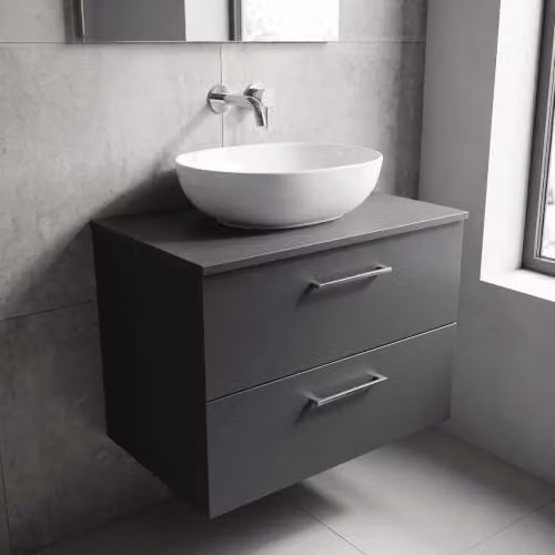 Balterley Wall Hung Bathroom Vanity Unit with 2 Soft Close Drawers and Worktop, Dark Grey, W/D/H: 80.5 x 39.0 x 55.7 cm – 3