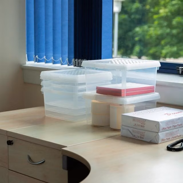 Wham 5 x 9L Square Plastic Storage Boxes with Lids, Transparent