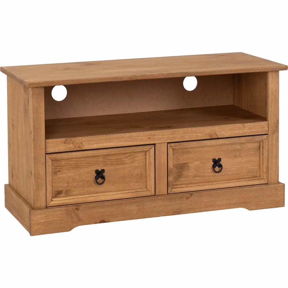 Seconique Corona Essentials 2 Drawer TV Unit in Distressed Waxed Pine Brown and Black – 3