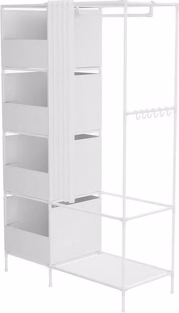 VOGREX White Heavy Duty Foldable Metal Clothes Rail with Continuous Linear Rail