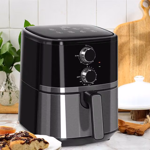 HOMCOM Digital Air Fryer with Timer and Stainless Steel Finish, Black, 4.5 l