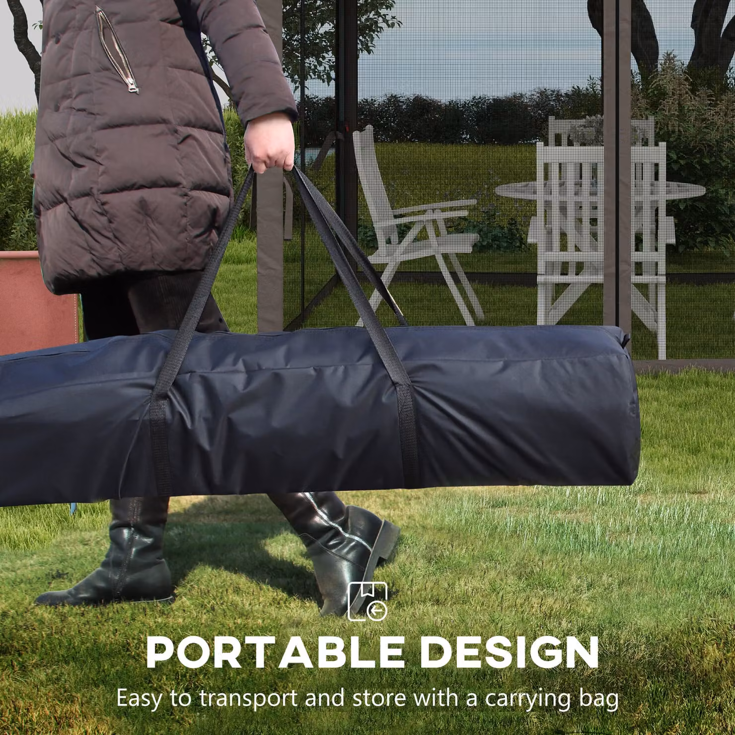 Outsunny Pop Up Gazebo with Sides and Netting, Light Grey Metal Frame Double-Roof Garden Tent, W x D: 300 x 300 cm – 4