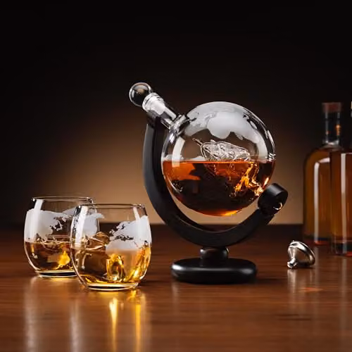 Connoisseur Creations Globe Decanter and Tumbler Drinking Set in Transparent Multicolour Glass – 2
