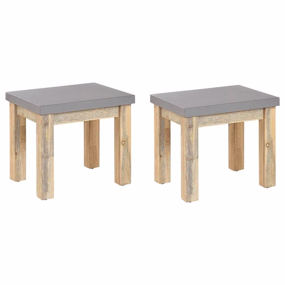 Wyld Haus Set of 2 Grey Concrete and Acacia Wood Outdoor Garden Stools – 2