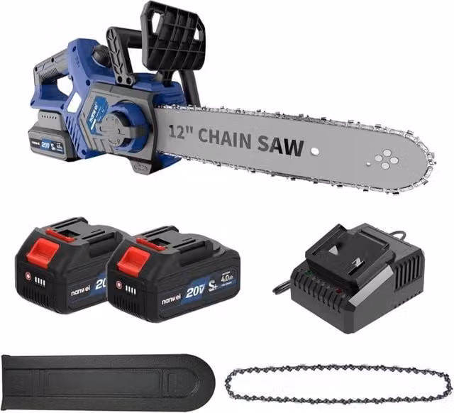 NANWEI 12 Inch Cordless Chainsaw with Automatic Lubrication and Rechargeable Battery in Blue and Multicolour – 1