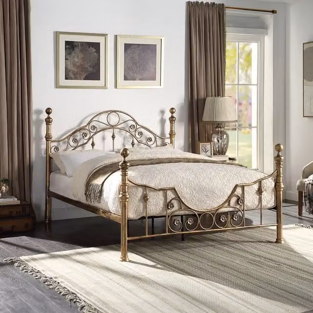 SlumberWorx Antique Gold Metal Bed Frame 140 x 200 cm