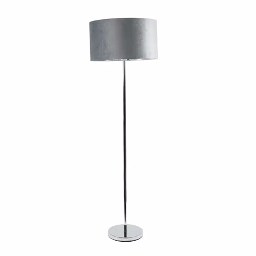 ValueLights Charlie Modern Stem Floor Lamp in Chrome with Grey Velvet Shade and Warm White Bulb – 1