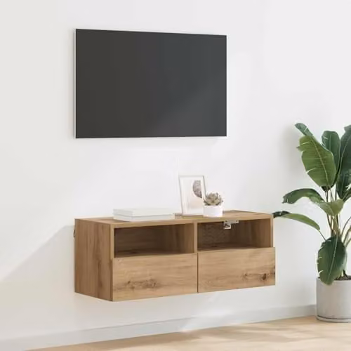 vidaXL Modern Wall-Mounted TV Cabinet in Brown Artisan Oak, W/D/H: 80 x 30 x 30 cm – 2