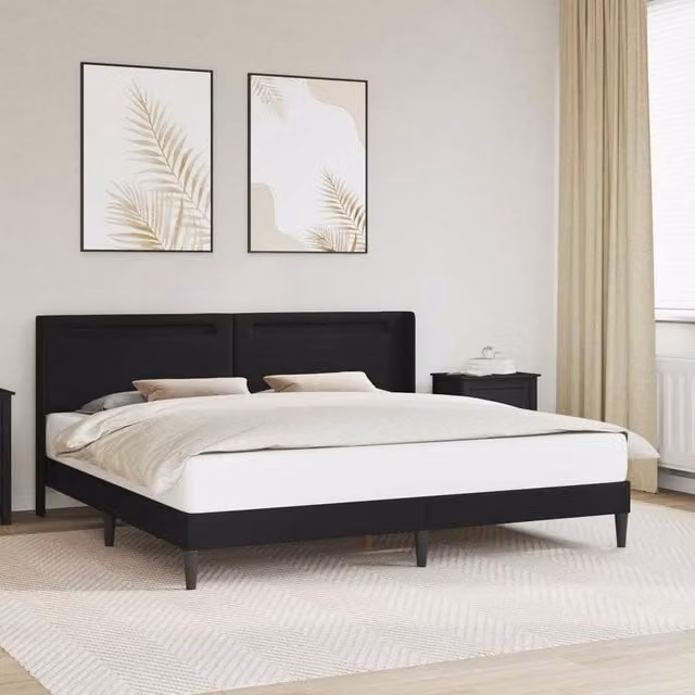 Berkfield Home Black Faux Leather Bed Frame with Under-Bed LED Strip Lights, W/D/H: 180 x 200 cm