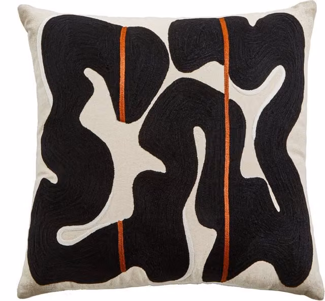 Bosie Ozella Graphic Square Cotton Cushion in Black, Beige, White and Orange