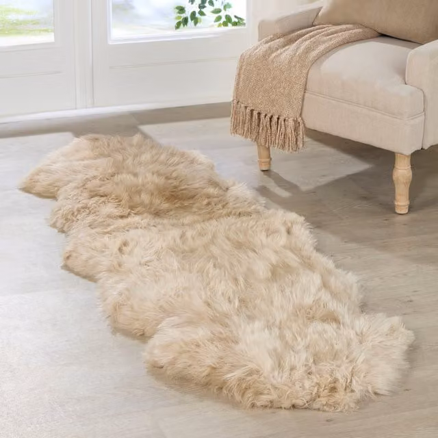 Native Natural Genuine Double Sheepskin Rug in Beige