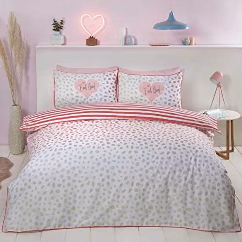 Rapport Home Dalmatian Blush Piped Edged Single Duvet Cover and Pillowcase Set, Pink and Multicolour, W/H: 135 x 200 cm and 50 x 75 cm