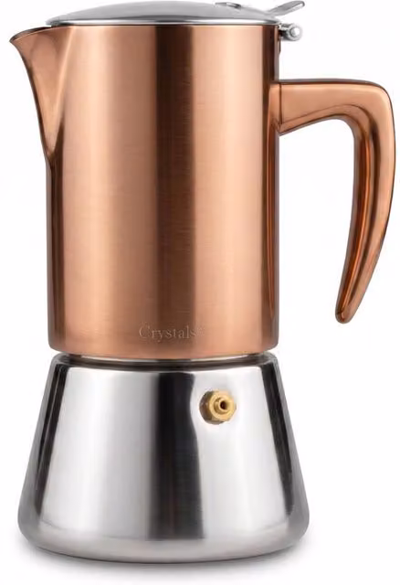 Crystals 6 Cup Stainless Steel Espresso Maker Stovetop Coffee Moka Pot in Copper and Bronze – 1