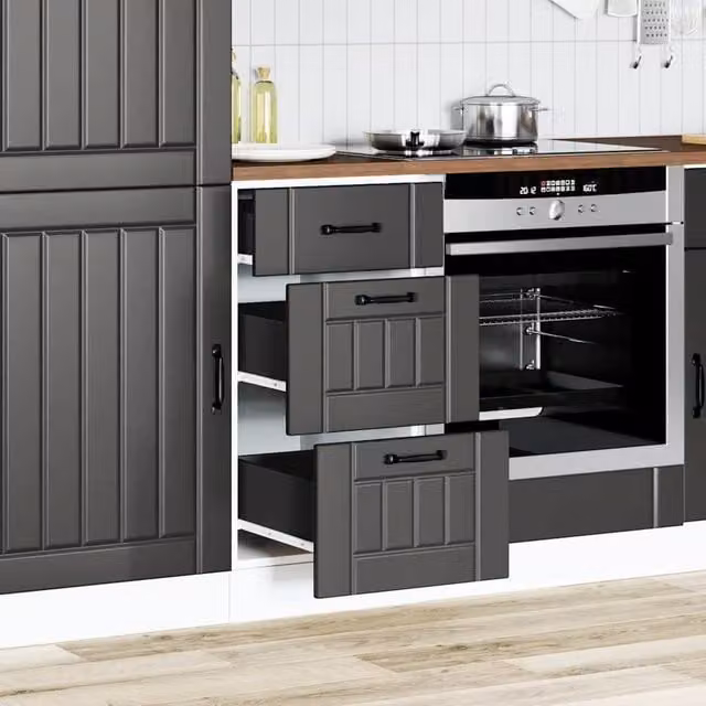 Berkfield Home Lucca Kitchen Base Cabinet in Black Matt MDF, H 81.5 x W 40.0 x D 46.0 cm