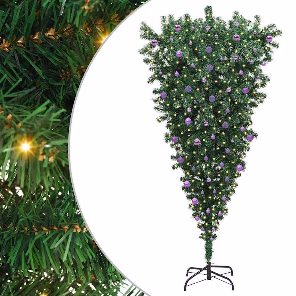 Berkfield Home Green Tabletop Upside-down Artificial Pre-lit Christmas Tree with Ball Set – 2