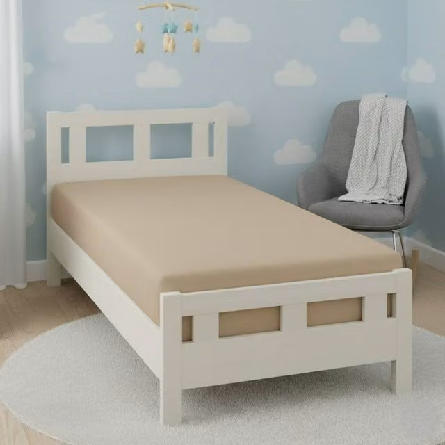 Snug City Beige Flannelette Cot Bed Fitted Sheet, Soft Brushed Cotton, W/D/H: 70 x 140 x 15 cm