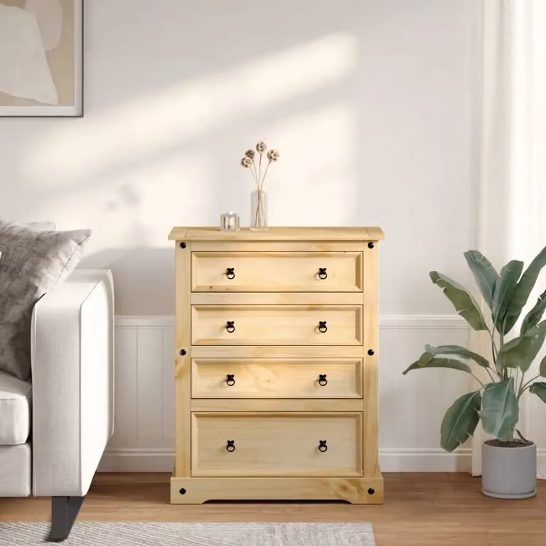 Berkfield Home Corona Chest of Drawers in Brown Solid Pine Wood, W/D/H: 92 x 48 x 120 cm