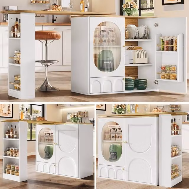 Rolipo 360 Degree Rotating White Bar Table and Kitchen Island Buffet – 1