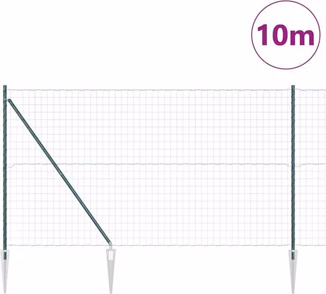 Berkfield Home Green Euro Fence with 7 Spike Posts, Galvanised Steel, 1.5 x 10 m – 1