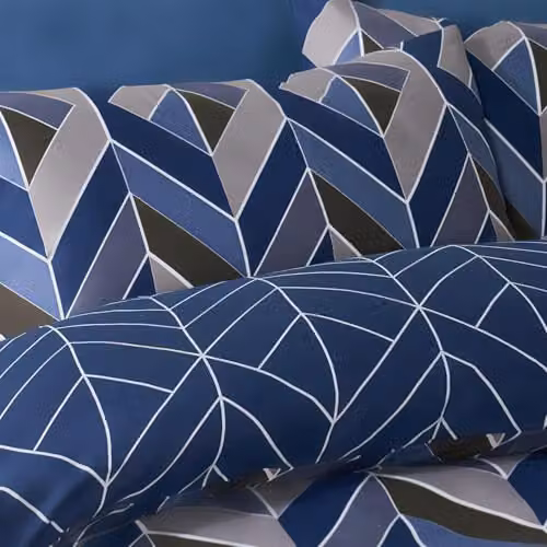 OHS Superking Reversible Abstract Chevron Duvet Cover and Pillowcase Set, Blue – 2