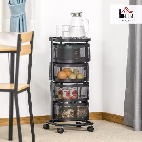 HOMCOM 4-Tier Metal Storage Trolley with Top Tray and Mesh Baskets, Black – 2