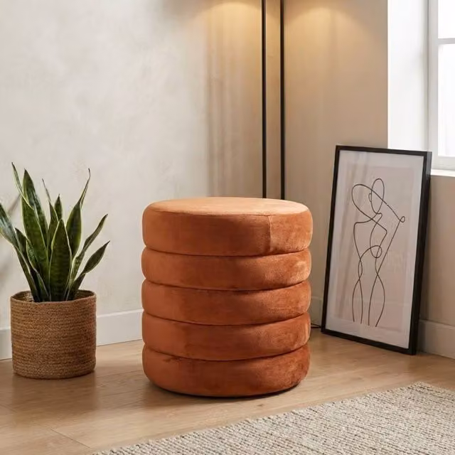 Garden Greatness Noe Velvet Storage Stool in Terracotta