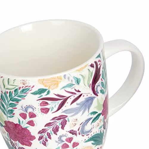 KitchenCraft Exotic Floral Stoneware Mugs, Set of 4, Multicolour, 425ml – 2