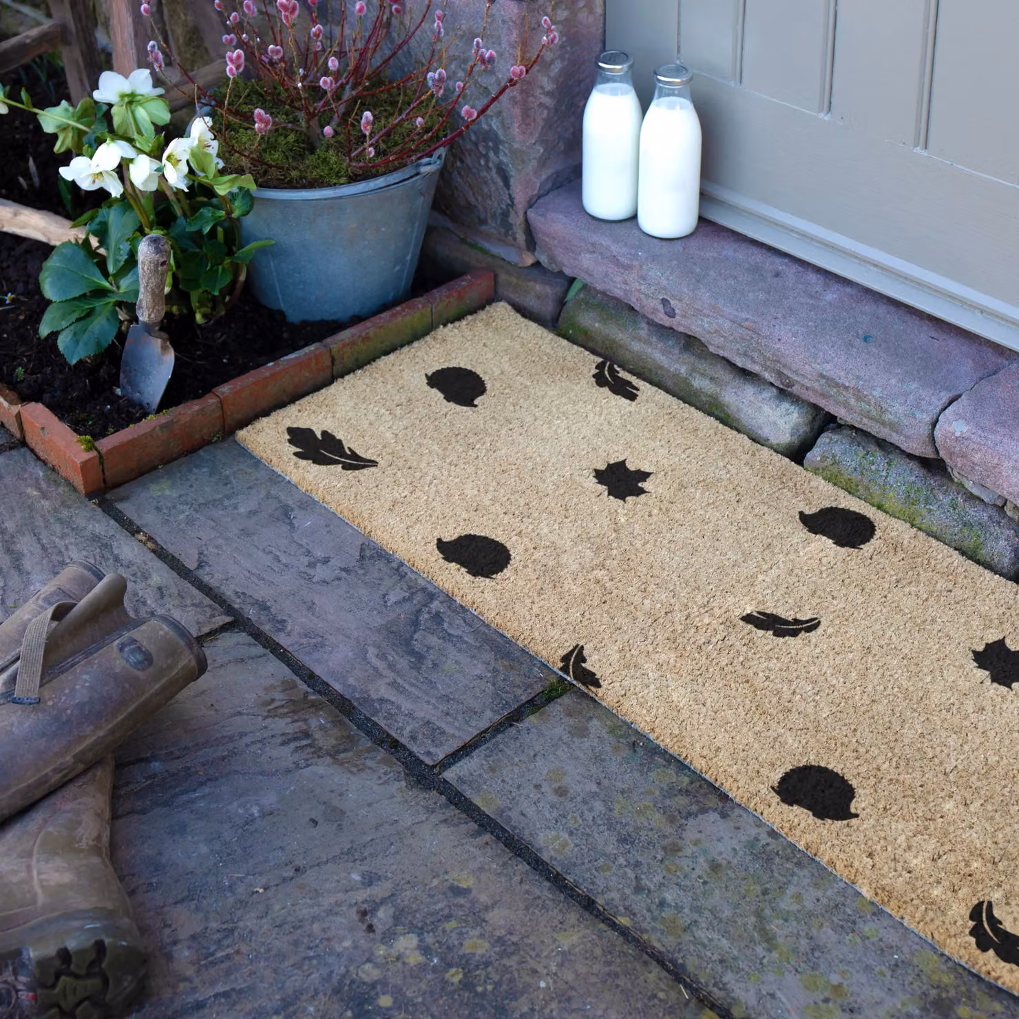 Artsy Hedgehog Autumn Leaves Patio Doormat in Beige, W/D: 120 x 40 cm – 2