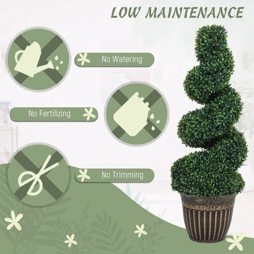 HOMCOM Set of 2 Potted Artificial Spiral Boxwood Trees in Light Green, Height: 90 cm – 5