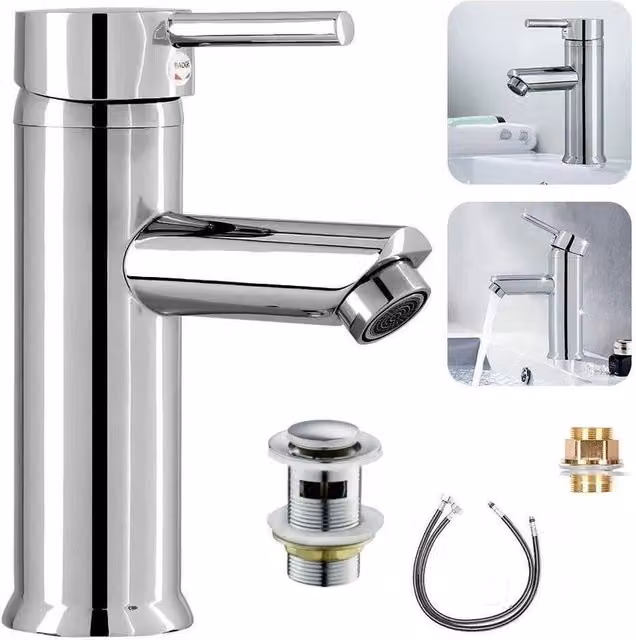 PAWNORA Single Lever Chrome Bathroom Basin Mixer Tap in Silver