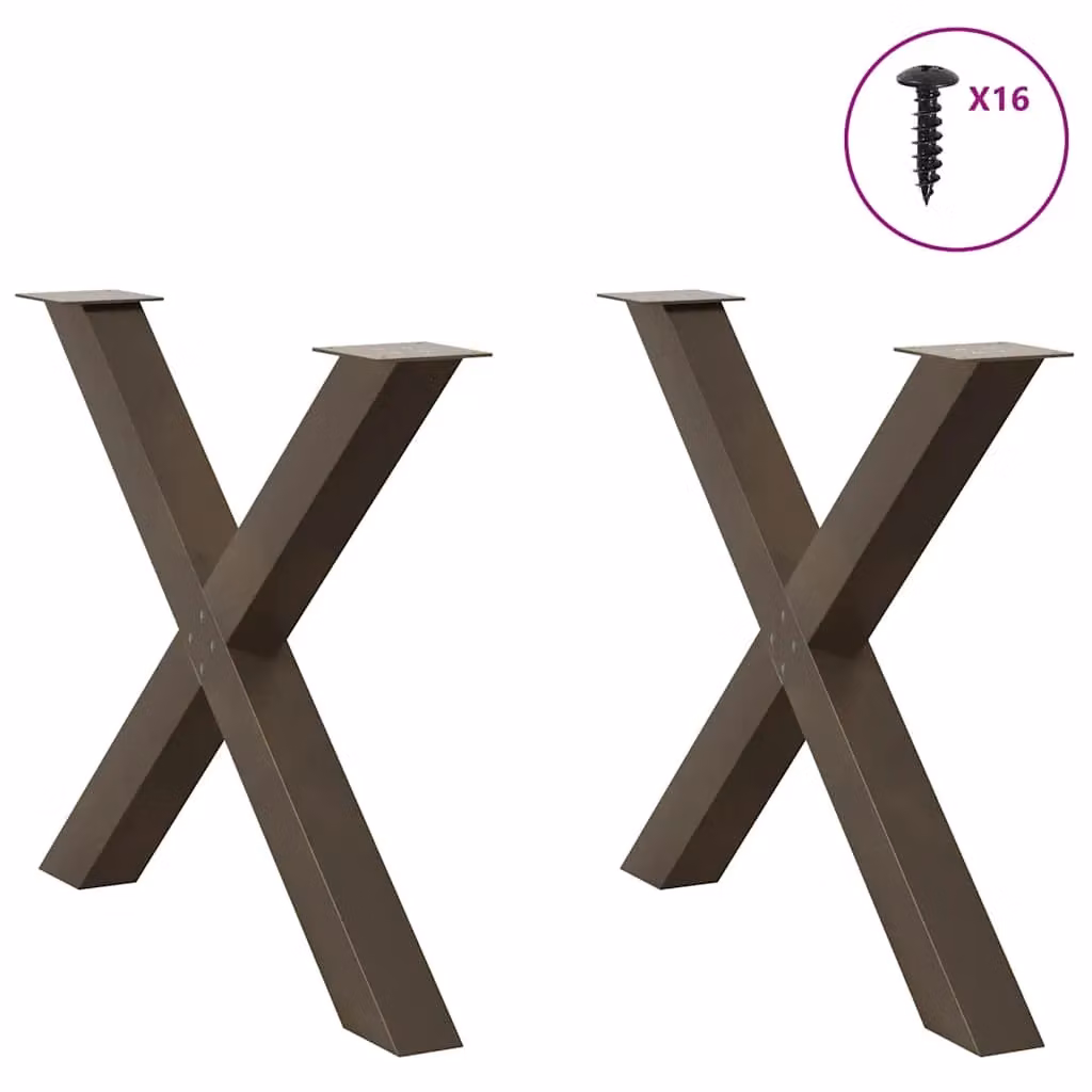 Berkfield Home X-Shaped Dining Table Legs, 2 Pieces, Brown Matt Steel, H: 72-73 cm x W: 90 cm – 3