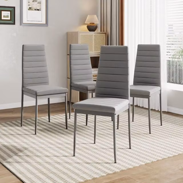 Livingandhome Set of 4 Grey Faux Leather High-Back Armless Dining Chairs
