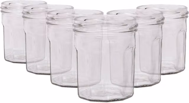 Argon Tableware Set of 6 Clear Glass Jam Jars with Metal Screw Tops, 150ml – 1