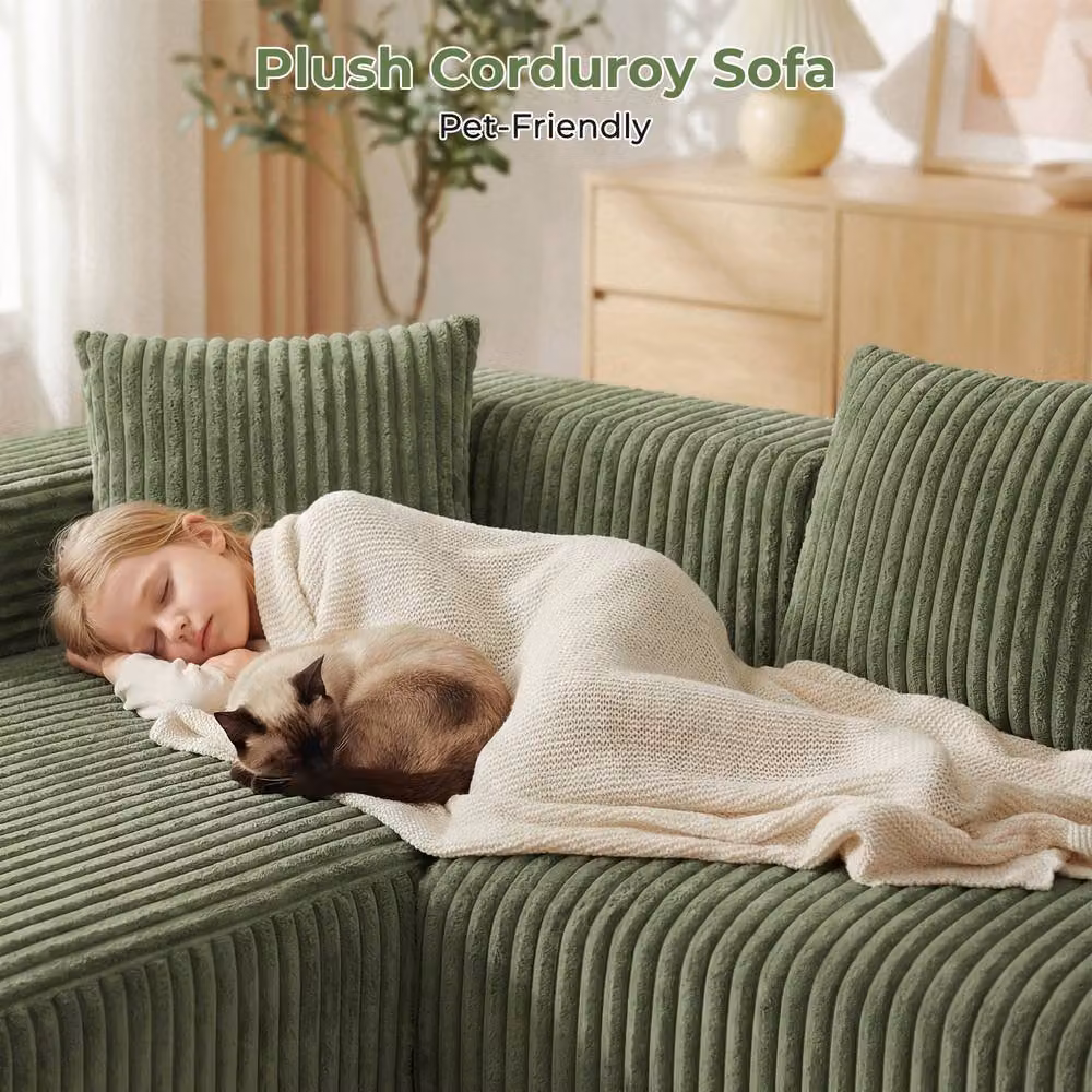 Dprodo 4 Seater Modular Left L-Shaped Sectional Sofa in Green Velvet Cord Fabric – 5