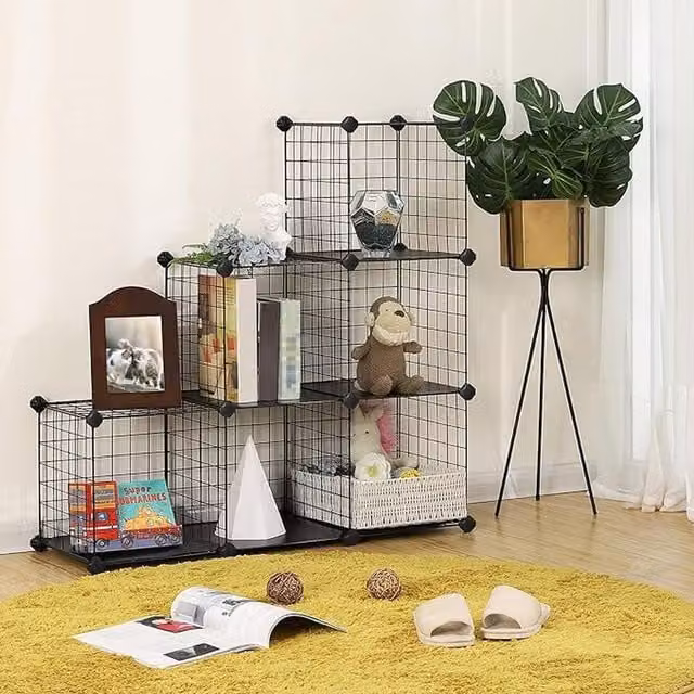SONGMICS 6-Cube Metal Wire Grid Storage Rack in Black