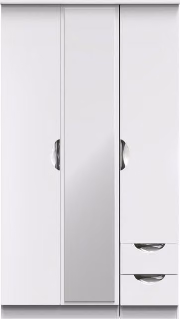 2 U Holborn Ready Assembled Tall Triple Mirror Wardrobe with Integrated Drawer in White