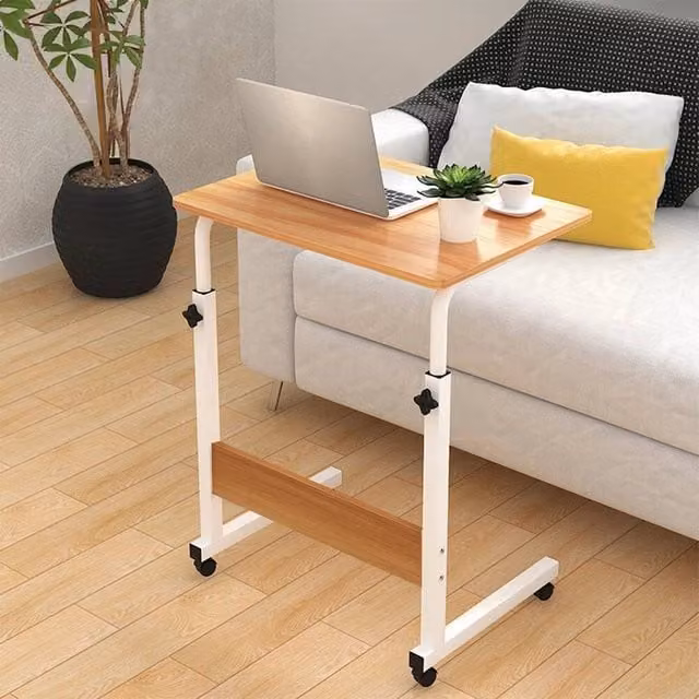 EONLION Height Adjustable Mobile Over Bed Table in Brown