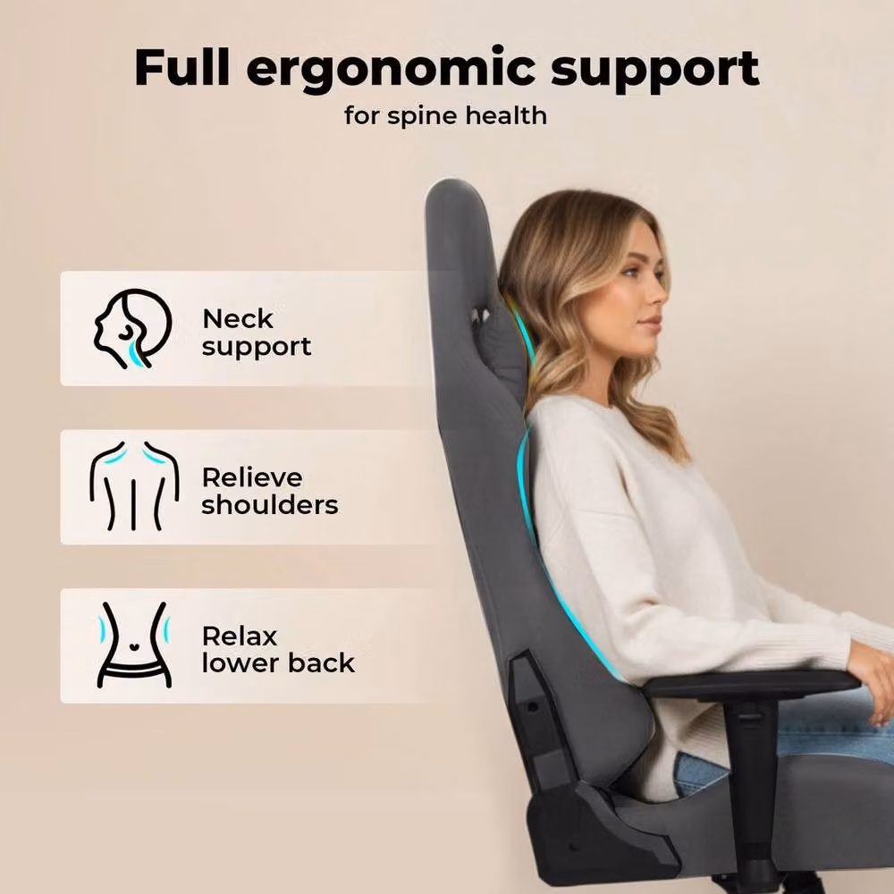 VOGREX Grey Ergonomic Executive Office Chair with Reclining Function, Headrest and Height Adjustment – 6