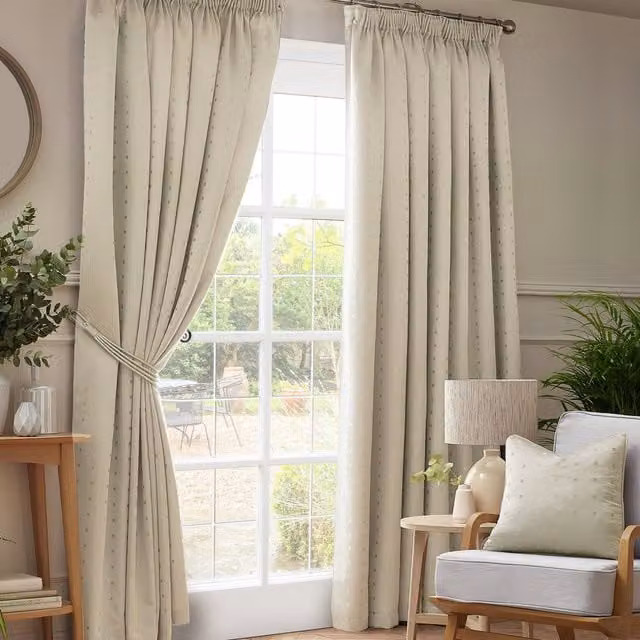 Terrys Beige Pencil Pleat Fabric Curtains, Width: 168 cm, Drop: 137 cm