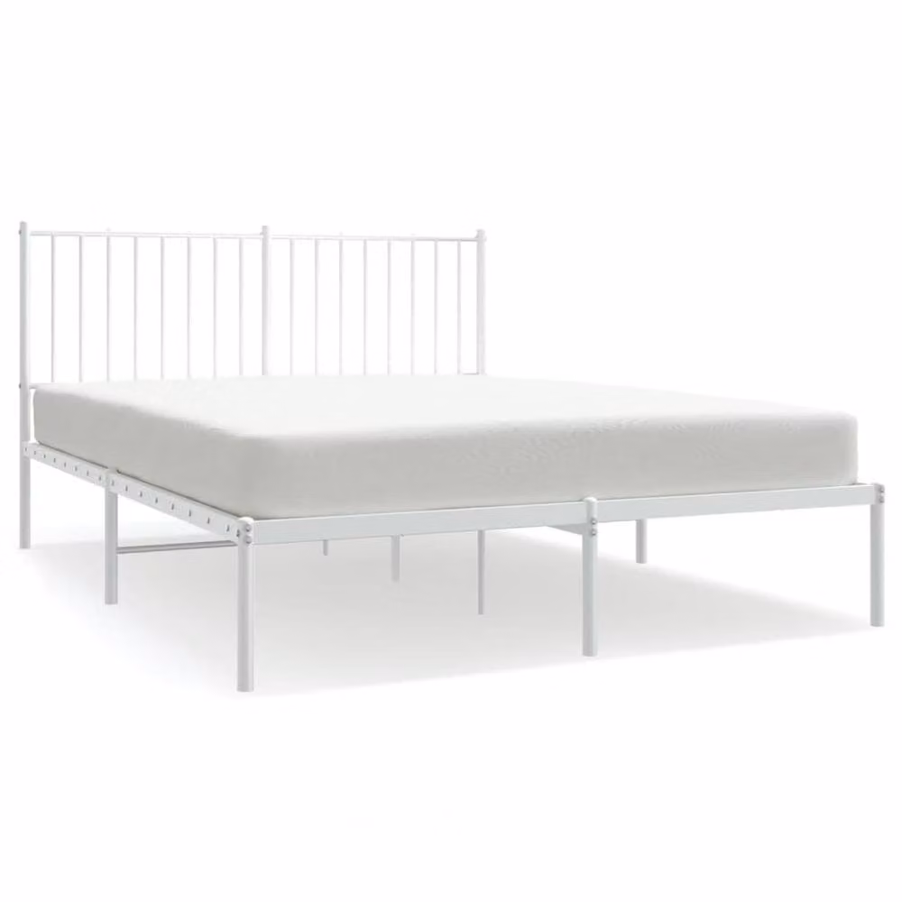 Berkfield Home Metal Bed Frame with Headboard in White, W/D/H: 135 x 190 cm Double – 2